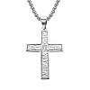 304 Stainless Steel Pave Clear Cubic Zirconia Hammered Religion Cross Pendant Necklaces for Men WG86616-02-2