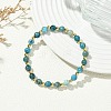 6MM Round Natural Apatite and Brass Beaded Stretch Bracelets for Women BJEW-JB14032-1