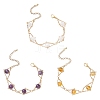 3Pcs Natural Gemstone Round Beads Link Bracelets for Women BJEW-JB12149-2