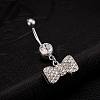 Piercing Jewelry Real Platinum Plated Brass Rhinestone Bowknot Navel Ring Belly Rings AJEW-EE0001-79A-2