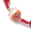 Fortune Cat Handmade Porcelain & Natural Carnelian & Acrylic Braided Bead Bracelets BJEW-JB10504-3