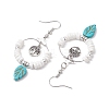 Natural Sea Shell Beads and Synthetical Dyed Turquoise Leaf Pendants Earrings EJEW-JE05921-4