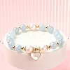 Natural Aquamarine & Pearl Beaded Stretch Bracelet BJEW-JB09360-03-2