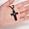 Men's Stainless Steel Clear Cubic Zirconia Cross Pendant Box Chain Necklaces PW-WG79D52-02-3