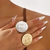 Big Flat Round with Sun Alloy Open Cuff Rings for Women RJEW-U006-04P-1