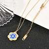 304 Stainless Steel Enamel Blue Evil Eye Flower Pendant Necklaces for Women NJEW-A064-02G-2