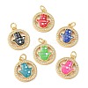 Flat Round with Hamsa Hand Rack Plating Brass Cubic Zirconia Pendants KK-K385-052G-1