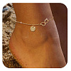 Brass Double Heart Link Flat Round Initial Charm Anklets for Women FS-WGA84B7-19-1