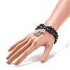 2Pcs 2 Style Natural Lava Rock & Synthetic Hematite Stretch Bracelets with Alloy Lotus & Buddha Head BJEW-JB08026-3