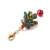 Christmas Tree Glass Seed Beads & Natural Tiger Eye Pendant Decorations HJEW-MZ00075-02-4