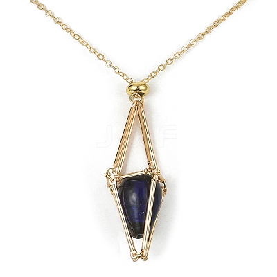 Brass Macrame Pouch Empty Stone Holder for Pendant Necklaces Making NJEW-TA00111-01-1