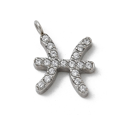 304 Stainless Steel Micro Pave Cubic Zirconia Charms STAS-Z107-09P-05-1