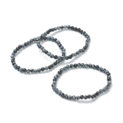 Natural Snowflake Obsidian Beaded Stretch Bracelets BJEW-D446-A-45-1