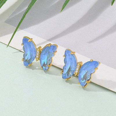 Brass Glass Stud Earring Findings KK-D291-13G-1