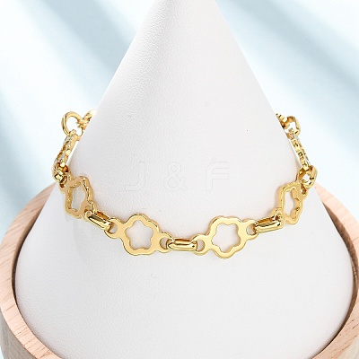 304 Stainless Steel Flower Link Chain Bracelets for Women BJEW-F536-23G-1