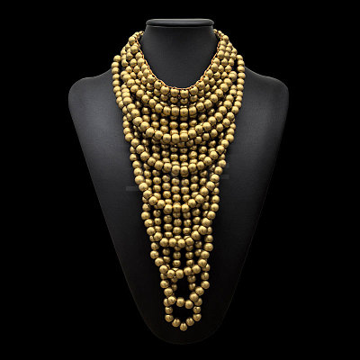 Round Wood Beaded Multi Layered Bib Necklaces for Women FS-WG9E278-05-1