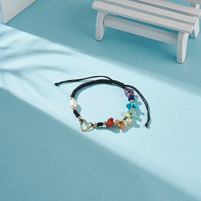 Natural Mixed Stone & Freshwater Pearl Braided Bead Bracelets BJEW-JB08720-04-1
