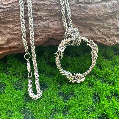 Vintage Alloy Viking Dragon Ring Pendant Necklaces for Men WG083D8-01-1