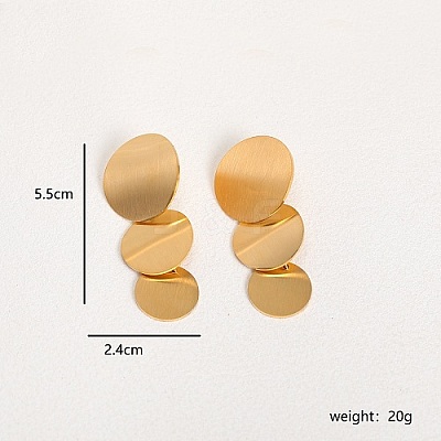 Brushed Round 201 Stainless Steel Dangle Stud Earring LS-XW5128-1-1