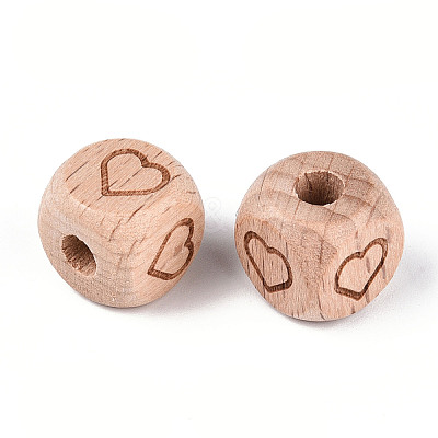 Engraved Beech Wood Beads WOOD-N015-08G-1