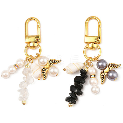 2Pcs 2 Colors Natural Obsidian & Quartz Crystal Chips Pendant Decoration HJEW-JM02400-1