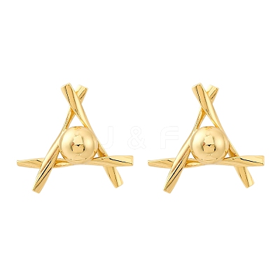 Triangle with Round Brass Stud Earrings EJEW-R025-06G-1