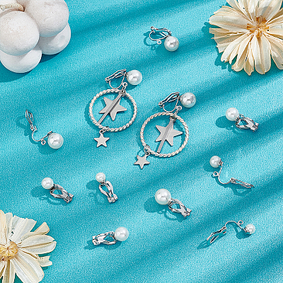 24Pcs 4 Size 304 Stainless Steel Clip-on Earring Findings with Imitation Pearl Plastic Beaded STAS-UN0054-73-1