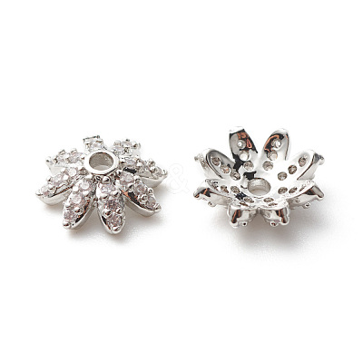 Brass Micro Pave Clear Cubic Zirconia Bead Caps KK-G420-31P-1