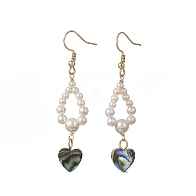 Shell Pearl & Abalone Shell/Paua Shell Beads Dangle Earrings EJEW-JE07314-02-1