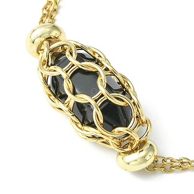 Natural Black Obsidian Bullet Link Bracelet BJEW-JB09563-01-1
