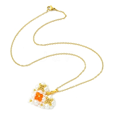 Imitate Austrian Crystal Bicone Glass & Glass Pearl Beaded Heart Pendant 304 Stainless Steel Cable Chain Necklaces for Women NJEW-MZ00154-1