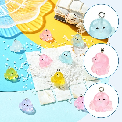 10Pcs 5 Colors Resin Pendants RESI-YW0004-82-1