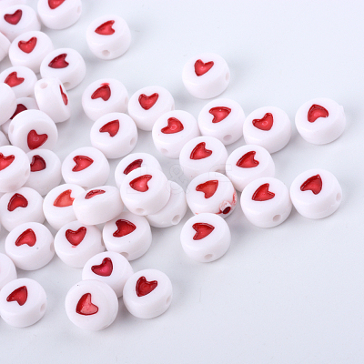 Opaque Acrylic Heart Letter Beads X-SACR-Q126-07B-1