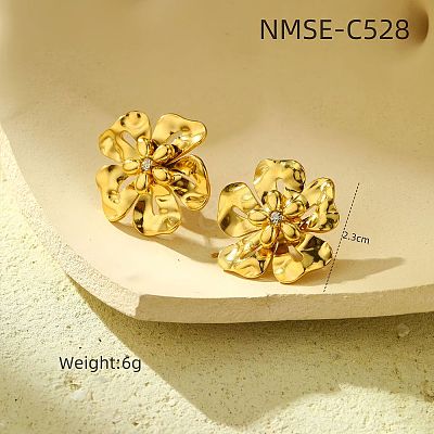 Flower 304 Stainless Steel Crystal Rhinestone Stud Earrings FS-WG0EC71-02-1