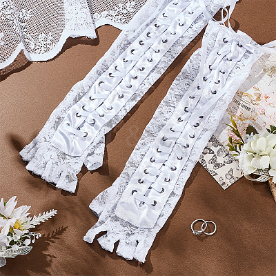 Polyester Lady Tulle Lace Oversleeve Gloves AJEW-WH0596-073A-1