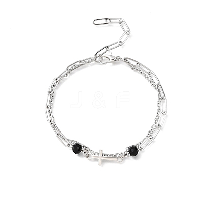 2Pcs 2 Styles 304 Stainless Steel Cable & Paperclip Chain Bracelets Multi-layered Bracelets BJEW-JB12331-1
