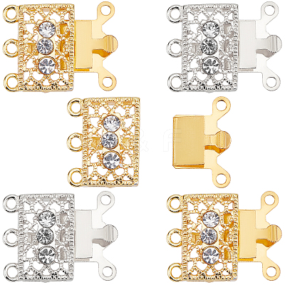 6 Sets 2 Colors 3-Strand 6-Hole Brass Filigree Box Clasps KK-SC0002-98-1