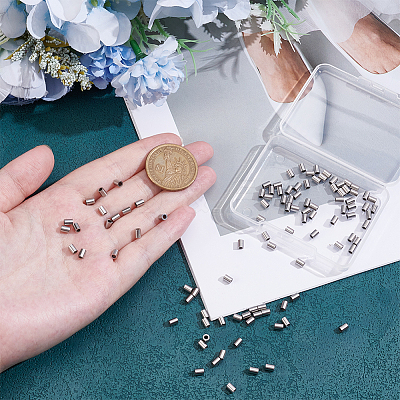 100Pcs 304 Stainless Steel Tube Beads STAS-UN0063-82A-P-1