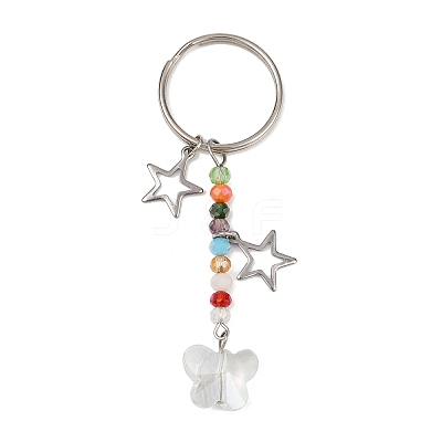 4Pcs Butterfly Glass Pendant Keychain KEYC-JKC01204-1