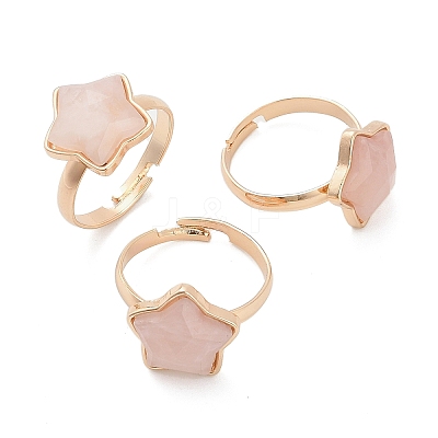 Star Natural Rose Quartz Adjustable Rings RJEW-H241-01G-02-1