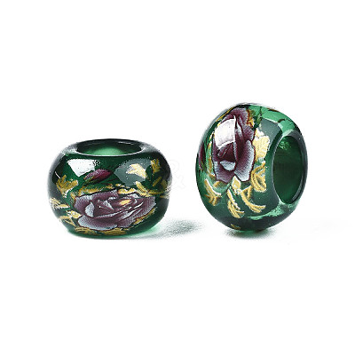 Flower Printed Transparent Acrylic Rondelle Beads TACR-S160-01-C03-1