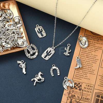 90Pcs 9 Style Tibetan Style Alloy Pendants TIBEP-SZ0001-13-1