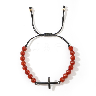 Natural Red Jasper Round Bead Braided Bead Bracelets FL7803-9-1