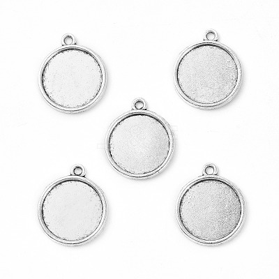 Tibetan Style Antique Silver Alloy Flat Round Pendant Cabochon Settings X-TIBEP-M022-29AS-1