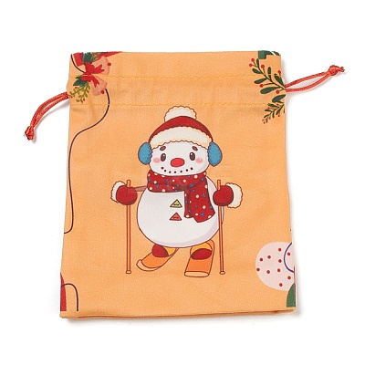 Christmas Theme Rectangle Cloth Bags with Jute Cord ABAG-P008-01D-1