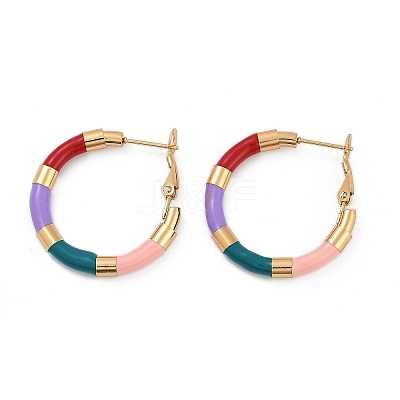 PVD Vacuum Plating 201 Stainless Steel Enamel Hoop Earrings for Women EJEW-B016-33E-1