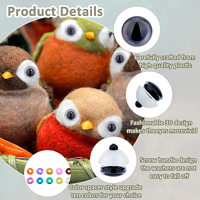 40 Sets 10 Colors Plastic Doll Craft Eyes KY-FH0001-42B-1
