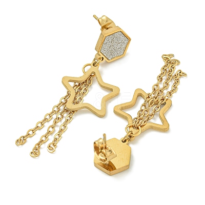 Ion Plating(IP) 304 Stainless Steel Star Dangle Stud Earrings EJEW-G400-42G-04-1