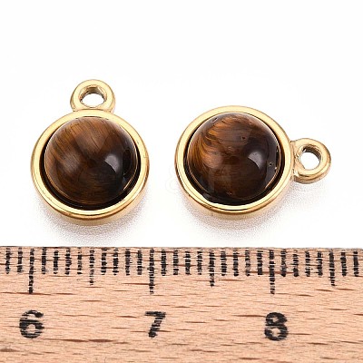 Natural Tiger Eye Half Round Charms STAS-N109-213E-G-1