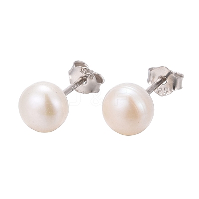 Anti-Tarnish Pearl Ball Stud Earrings EJEW-Q701-01A-1